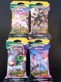 Pokemon TCG Evolving Skies Sleeved Booster Packs Complete Art Set Sealed 4 Packs - Image 1