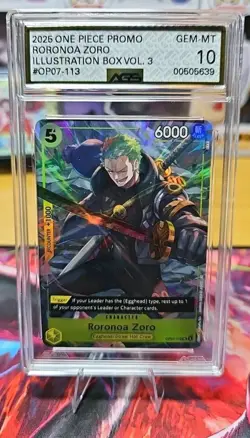 One Piece Roronoa Zoro Illustration Box Vol.3 OP07-113 Promo. AGS GEM-MT 10 - Image 1