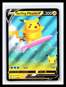 💥 Pokemon TCG Surfing Pikachu V 25th Celebrations Cool Card # 008/025 - Image 1