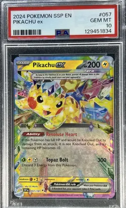 2024 Pokemon Surging Sparks ** PIKACHU ex ** #57 💎 PSA 10 💎 - Image 1
