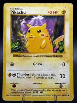 Pikachu 58/102 Base Set Shadowless Red Cheeks - Common - HP - Pokemon Vintage - Image 1