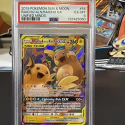 2019 Pokemon Sun & Moon Raichu and Alolan Raichu GX #220/236 Unified Minds PSA 6 - Image 1