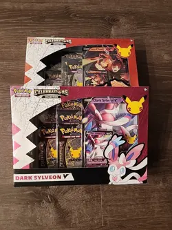 Pokemon TCG Celebrations Lance's Charizard V and Dark Sylveon V Box Set - Image 1