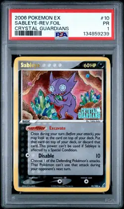 PSA 1 Sableye 10/100 Crystal Guardians Reverse Holo Foil Stamped 2006 Pokemon PR - Image 1