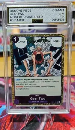 One Piece CCG Monkey.D.Luffy Event Gear Two Op11-080 Gold. AGS GEM MINT 10 - Image 1