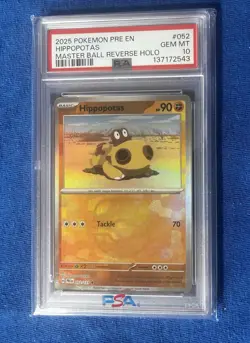 2025 POKEMON PRISMATIC EVOLUTIONS MASTER BALL HOLO #052 HIPPOPOTAS PSA 10 - Image 1