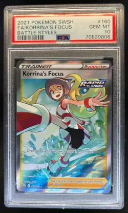 2021 Pokemon SWSH Battle Styles Korrina's Focus Full Art Rare #160/163 PSA 10 - Image 1