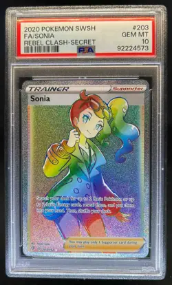 2020 Pokemon SWSH Rebel Clash Sonia Secret Full Art #203/192 PSA 10 - Image 1