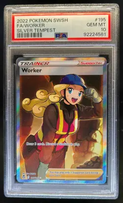 2022 Pokemon SWSH Silver Tempest Worker Full Art Rare #195/195 PSA 10 - Image 1