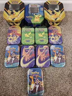 Lot of 12 Pokemon TCG Pikachu & Charizard Metal Tins - Empty No Packs No Cards - Image 1