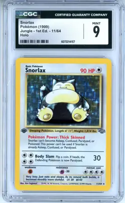 CGC MINT 9 Pokemon TCG Snorlax Jungle 11/64 Holo Unlimited Holo Rare 1st Edition - Image 1