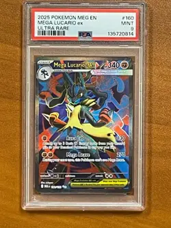 MINT PSA 9 Mega Evolution Mega Lucario ex 160/132 Holo Ultra Rare Pokemon TCG - Image 1