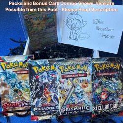 Variety Booster Bundle 4X Pokemon Packs + Holo Prismatic, Stellar Crown, Lot 02 - Image 1