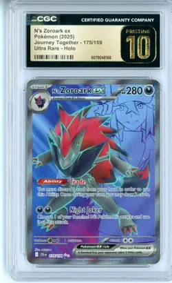 CGC Pristine 10 Pokemon TCG N's Zoroark ex 175/159 Sv09: Journey Together Holo - Image 1