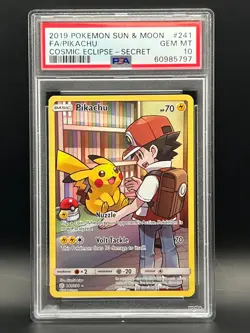PSA 10-Pikachu Full Art #241 Secret Rare Holo-2019 Pokemon S & M COSMIC ECLIPSE - Image 1