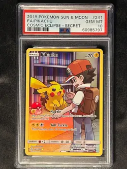 PSA 10-Pikachu Full Art #241 Secret Rare Holo-2019 Pokemon S & M COSMIC ECLIPSE - Image 3