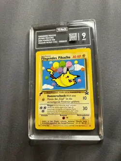 Pokemon Flying Pikachu #25 World Black Star Promo German Card Vintage TAG 9 - Image 1