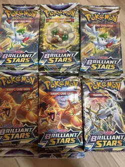 LOF OF 6 Packs:Sword & Shield-Brilliant Stars Booster Pack (10 Cards) Random Art - Image 1