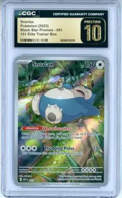 CGC Pristine 10 Pokemon TCG Snorlax 051 Sv: Scarlet & Violet Promo Cards Holo - Image 1