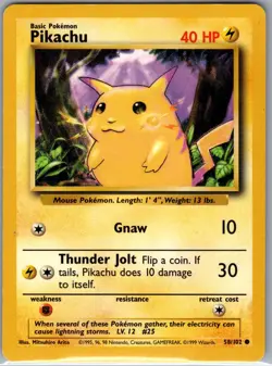 Pikachu 58/102 Non Holo Base Set - Pokemon Card - LP - Image 1