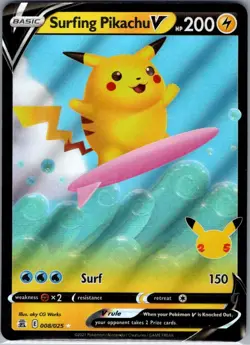 Surfing Pikachu V 008/025 Celebrations - Pokemon Card - NM - Image 1