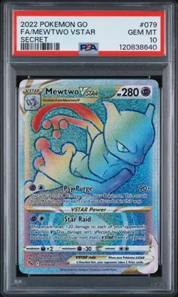 Pokemon Go 2022 Full Art Rainbow Mewtwo VSTAR- Secret Rare Card 79/78 PSA 10 - Image 1