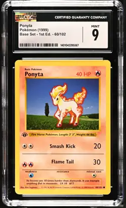 CGC 9 Ponyta 1999 Base Set Shadowless 1st Edition 60/102 Pokemon Card - Image 1