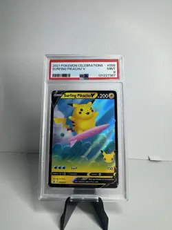 2021 POKEMON CELEBRATIONS #008 SURFING PIKACHU V - PSA 9 MINT - Image 1