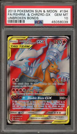Pokemon Reshiram & Charizard GX 2019 Unbroken Bonds #194 PSA 10 Gem Mint - Image 1