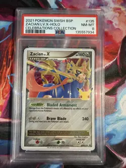 2021 POKEMON SWSH BLACK STAR PROMO CELEBRATIONS COLL #135 ZACIAN LV.X-HOLO PSA 8 - Image 1