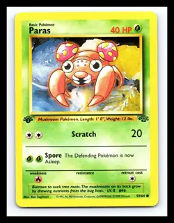 💥 PARAS JUNGLE 1ST EDITION STAMP NON HOLO 1999 POKEMON TCG VINTAGE # 59/64 - Image 1