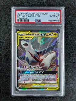 2019 Pokemon LATIAS & LATIOS GX 113/181 Team Up Ultra Rare Holo English PSA 10 - Image 1