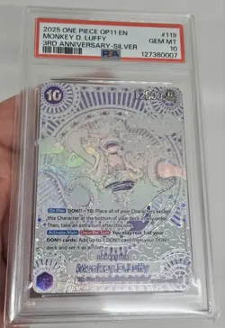 One Piece ENGLISH Monkey D. Luffy SP 3rd Anniversary OP11 OP05-119 SILVER PSA 10 - Image 1