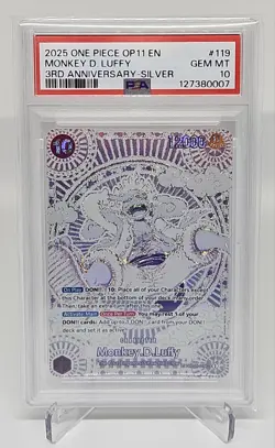 One Piece ENGLISH Monkey D. Luffy SP 3rd Anniversary OP11 OP05-119 SILVER PSA 10 - Image 3