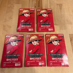 5x ENGLISH One Piece CCG: Carrying On His Will - Sleeved Booster Pack lot OP-13 - Image 1
