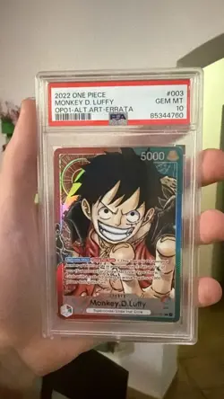 One Piece Monkey D. Luffy #003Romanian Op01-Alt.Art-Errata PSA 10 - Image 1