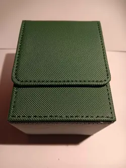 Magnetic Vertical Faux Leather Green and Grey Deck Box Holds 80 Cards Sleeved1 - Image 1