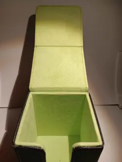 Magnetic Vertical Faux Leather Black and Green Deck Box Holds 80 Cards Sleeved1 - Image 3