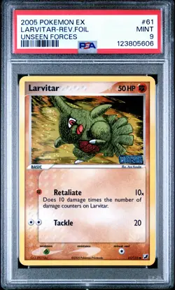 2005 POKEMON EX UNSEEN FORCES #61 LARVITAR-REVERSE FOIL PSA 9 - Image 1
