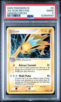 2005 POKEMON EX UNSEEN FORCES #8 JOLTEON-REVERSE FOIL PSA 2 - Image 1