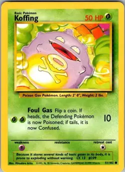 Pokemon TCG Koffing 51/102 - Base Set 2 - WOTC Vintage - LP - Image 1