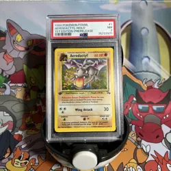 1999 Pokemon Fossil Aerodactyl HOLO 1st Edition Prerelease PSA 7 - Image 1