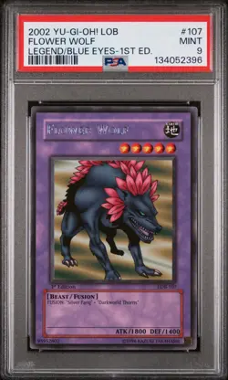 2002 YU-GI-OH! LOB-LEGEND OF BLUE EYES WHITE DRAGON 1ST ED FLOWER WOLF PSA 9 - Image 1