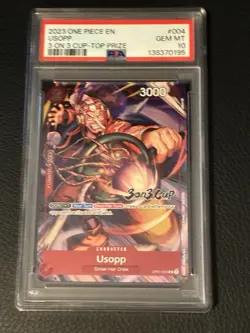 2023 OP01-004 Usopp Top Prize 3 On 3 Cup Promo One Piece Card PSA 10 Gem Mint - Image 1