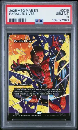2025 MTG MARVEL'S SPIDER-MAN: SOURCE MATERIAL #0036 PARALLEL LIVES PSA 10 - Image 1