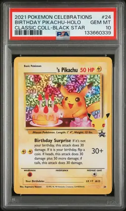 2021 POKEMON CELEBRATIONS CLASSIC COLLECTION #24 BIRTHDAY PIKACHU-HOLO PSA 10 - Image 1