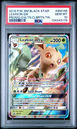 2018 POKEMON SM BLACK STAR PROMO EVOLUTION CELEBRATION TIN LEAFEON GX PSA 10 - Image 1
