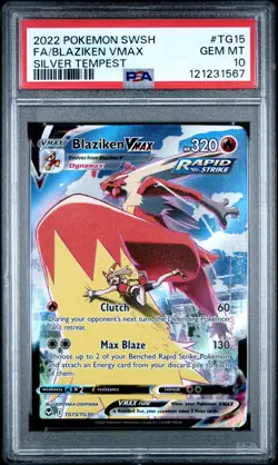 2022 POKEMON SWORD & SHIELD SILVER TEMPEST #TG15 FULL ART/BLAZIKEN VMAX PSA 10 - Image 1