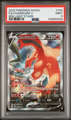 2022 POKEMON SWORD & SHIELD BRILLIANT STARS #154 FULL ART/CHARIZARD V PSA 9 - Image 1