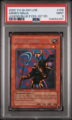 2002 YU-GI-OH! LOB-LEGEND OF BLUE EYES WHITE DRAGON 1ST ED ARMED NINJA PSA 9 - Image 1